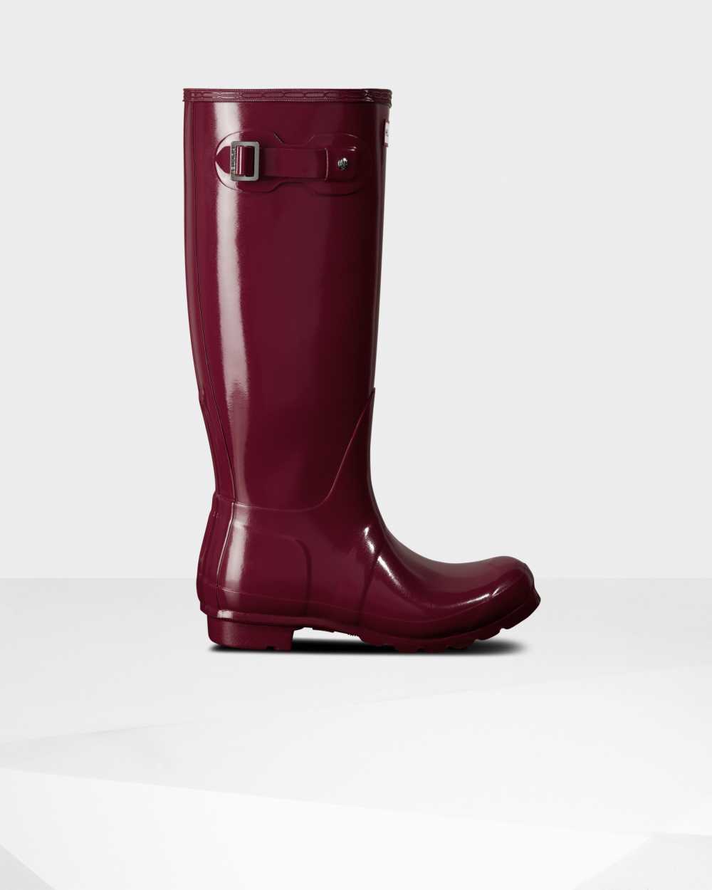 Hunter Original Tall Gloss Women's Rain Boots NZ-55674Y Claret/Red